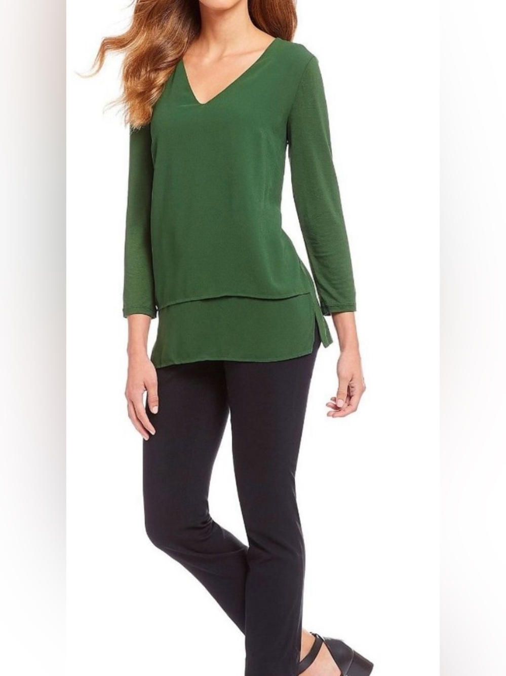 NEW‎ Michael Kors Layered V-Neck Tunic Top Blouse Small Moss Green Sheer Office